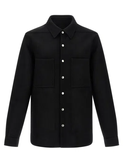 Rick Owens Black Wool Flannel Shirt In Black
