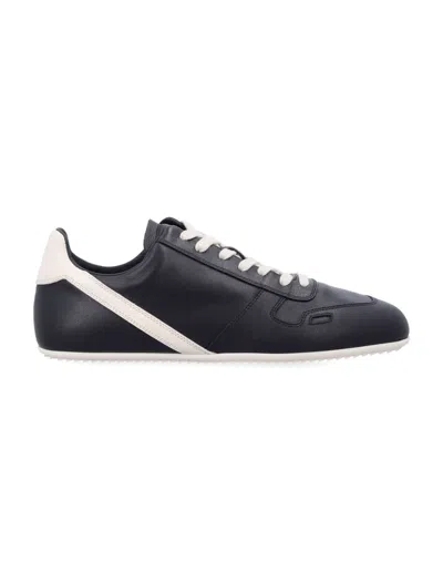 Rick Owens Black Low-top Sneakers With Contrasting Details In Leather Man In Multi