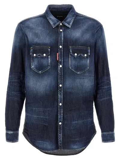 Dsquared2 Dan Shirt In Washed Blue Denim In Blue