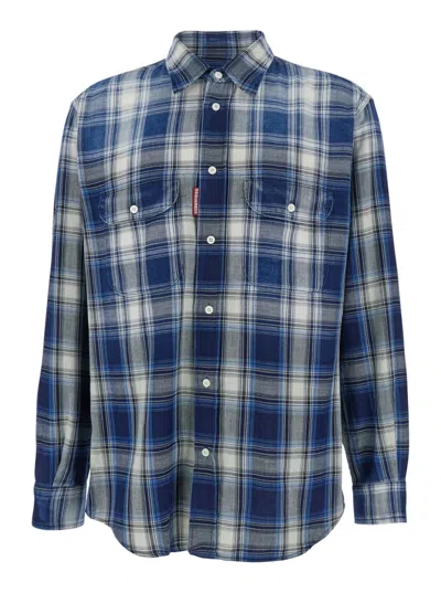 Dsquared2 Checked Pattern Shirt With Pockets And Collar In Multi