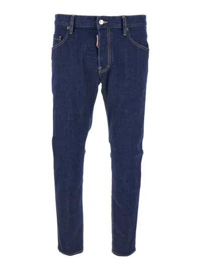 Dsquared2 Blue Jeans With Belt Loops And Logo Patch On The Rear In Blue