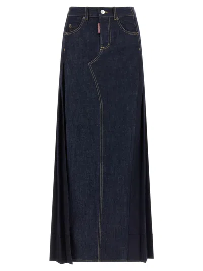 Dsquared2 Stitched Skirt With Pockets And Loops In Blue