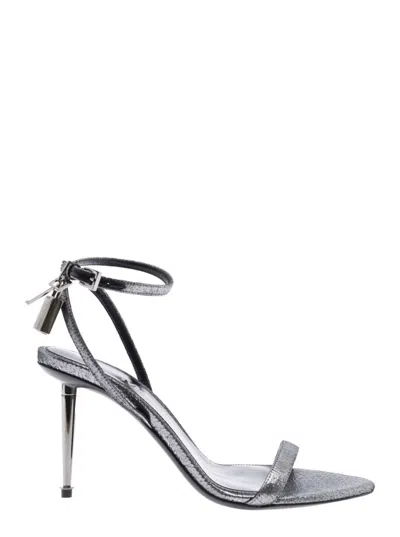 Tom Ford Laminated Heeled Sandals With Laminated Effect In Silver