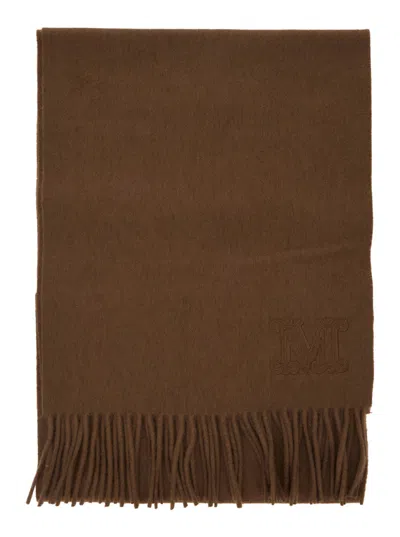 Max Mara Brown Logo Embroidery Rectangular Scarf In Brown
