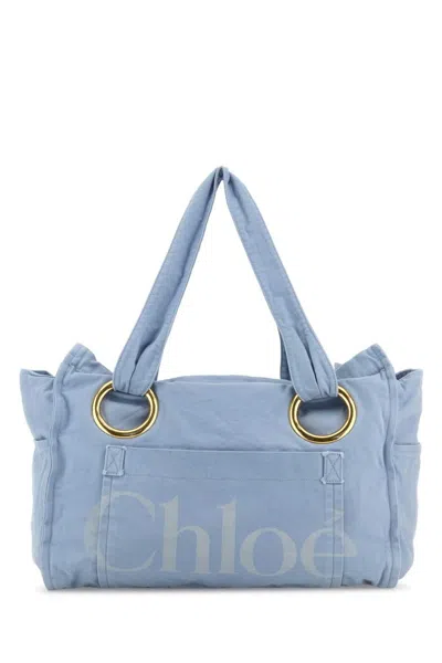 Chloé Medium Plage Washed Cotton Tote In Blue