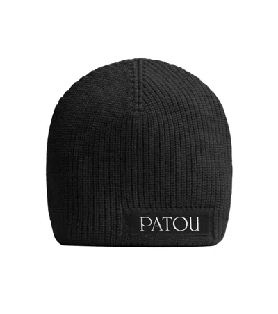 Patou Stretch Wool Blend Beanie In Black