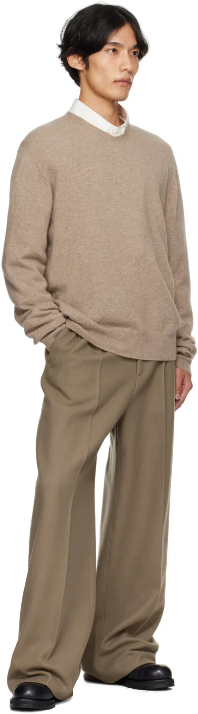 The Row V-neck Long Sleeve Knit Sweater In Brown