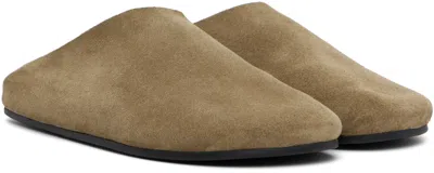The Row Beige Hudson Suede Slide Loafers In Green