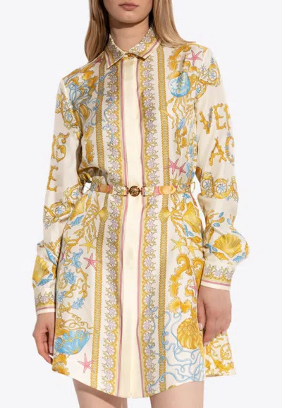 Versace Underwater Barocco Print Mini Shirt Dress In Multi