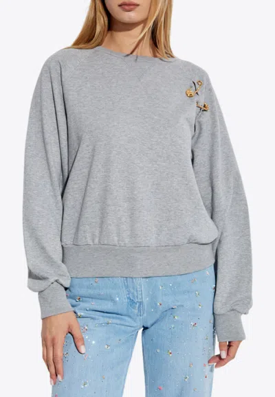 Versace Sweatshirt With Decorative Safety Pins In Gray