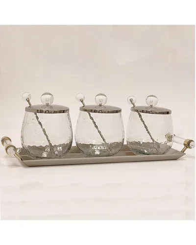 Vivience Set Of 3 Canisters On Rectangle Tray With Ball Knobs In Gold