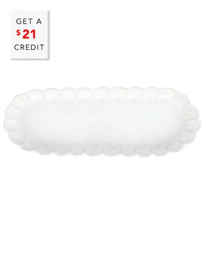 Vietri Incanto Stone White Ruffle Oval Tray In White