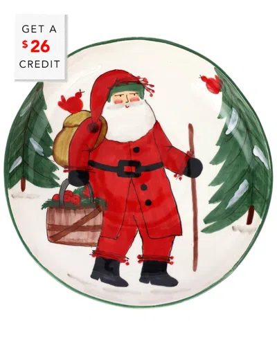 Vietri Old St. Nick Shallow Bowl With Apple Basket In Multi