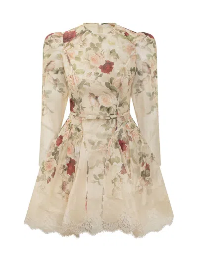 Zimmermann Womens Cream Cascade Hypnotic Lace Linen And Silk Mini Dress In Multi