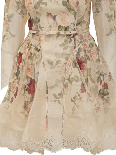 Zimmermann Womens Cream Cascade Hypnotic Lace Linen And Silk Mini Dress In Multi