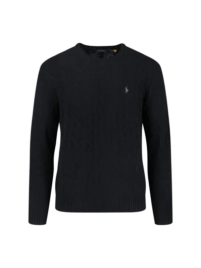 Polo Ralph Lauren Wool And Cashmere Sweater With Embroidered Logo In Black