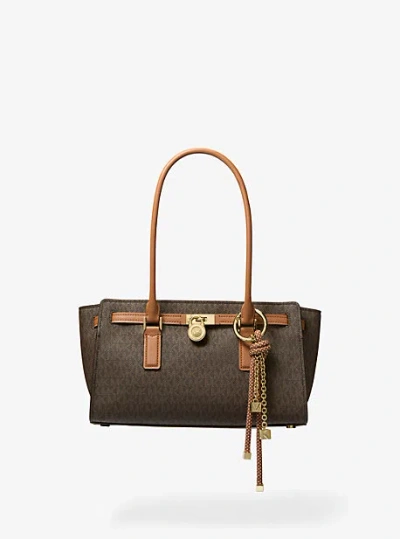 Michael Kors Hamilton Moderne Small Signature Logo Satchel In Brown