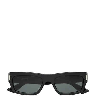 Saint Laurent Rectangular Sunglasses Thick Temples In Black