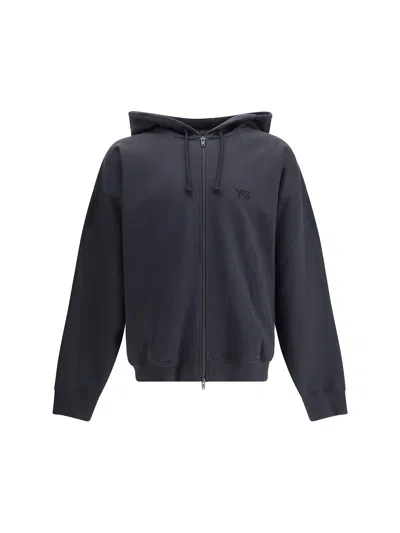 Y-3 Relaxed-fit Black Hoodie With Subtle Front Logo And Side Pockets In Black