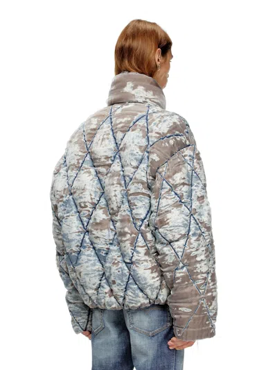 Diesel Men W-kons Down Jacket With Distressed Effect In Brown