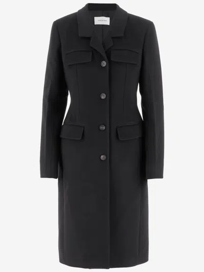 Ferragamo Single-breasted Shaped Coat In Wool And Cashmere In Black