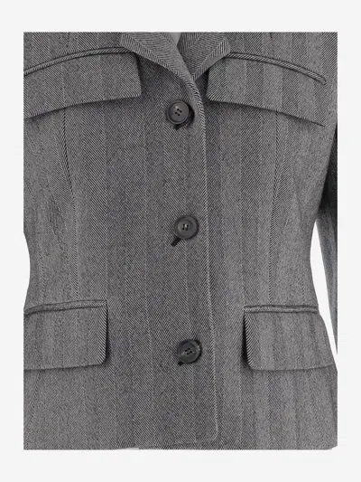 Ferragamo Herringbone-pattern Flap-pocket Blazer In Gray