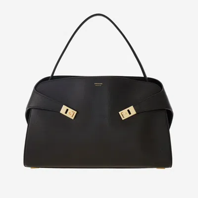 Ferragamo Dark Brown Leather Medium Hug Soft Shoulder Bag In Brown