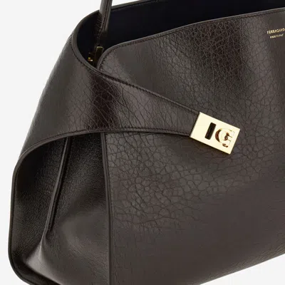 Ferragamo Dark Brown Leather Medium Hug Soft Shoulder Bag In Brown