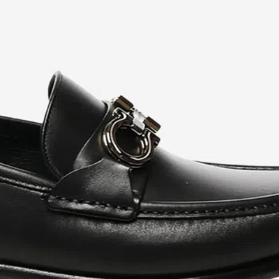 Ferragamo Crown Leather Loafer With Gancini Detail In Black