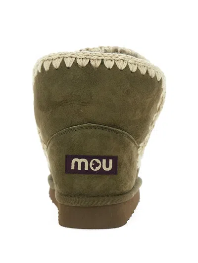 Mou Suede With Crochet Trim Ankle Boot In Green
