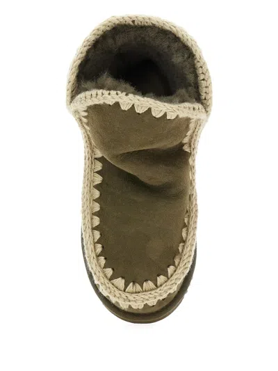 Mou Suede With Crochet Trim Ankle Boot In Green