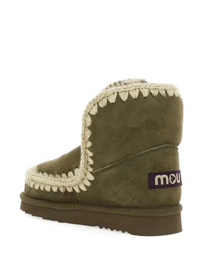 Mou Suede With Crochet Trim Ankle Boot In Green