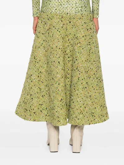 Diesel Tweed-textured Flared Midi Skirt In Green