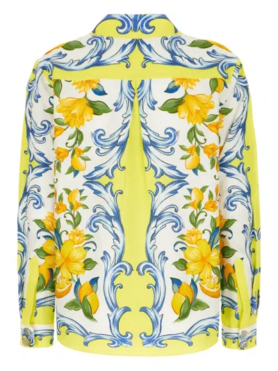 Farm Rio Off-white Sicily Scarf Lenzing Ecovero Euroflax Shirt In Green