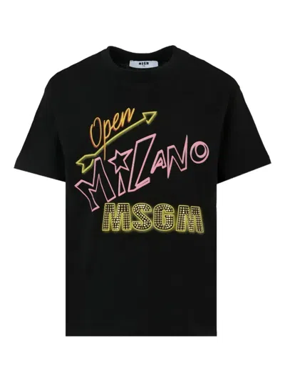 Msgm Black T-shirt For Girl With Logo In Black
