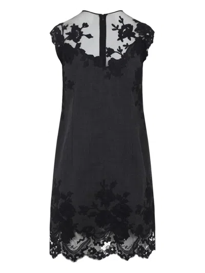 Ermanno Scervino Sheer Neckline Sleeveless Floral Lace Mini Dress In Black