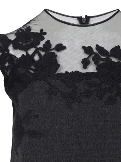 Ermanno Scervino Sheer Neckline Sleeveless Floral Lace Mini Dress In Black