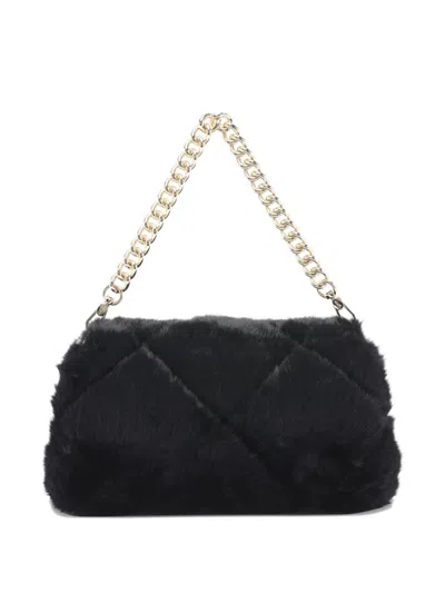 Liu •jo Fur Quilted Rectangular Chain Strap Bag In Black