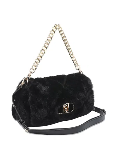 Liu •jo Fur Quilted Rectangular Chain Strap Bag In Black