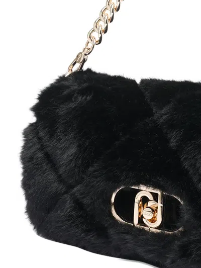 Liu •jo Fur Quilted Rectangular Chain Strap Bag In Black