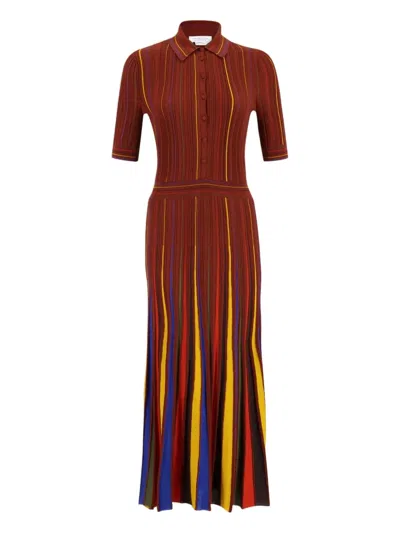 Gabriela Hearst Calypso Pinstripe Knit Midi Dress Burnt Sienna Merino Wool In Burgundy