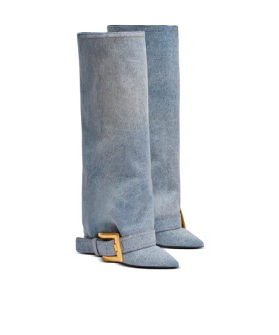 Balmain Anthem Denim Boots In Multi