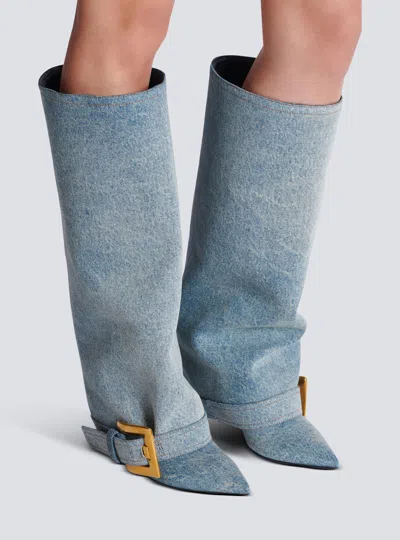 Balmain Anthem Denim Boots In Multi