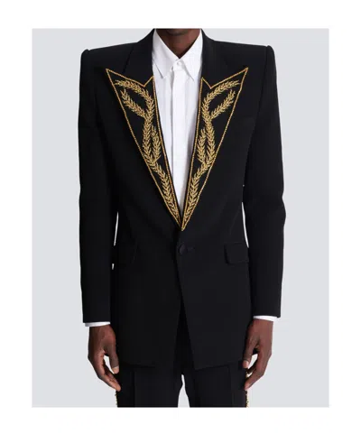 Balmain 1-button Jacket With Embroidered Collar In Black
