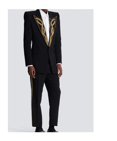 Balmain 1-button Jacket With Embroidered Collar In Black