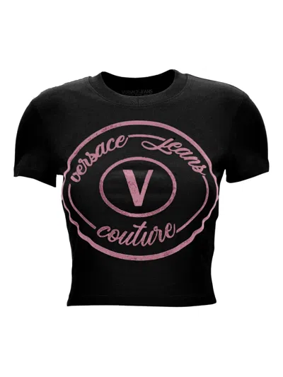 Versace Jeans Couture Fitted Short Sleeve Crew Neck Top In Black