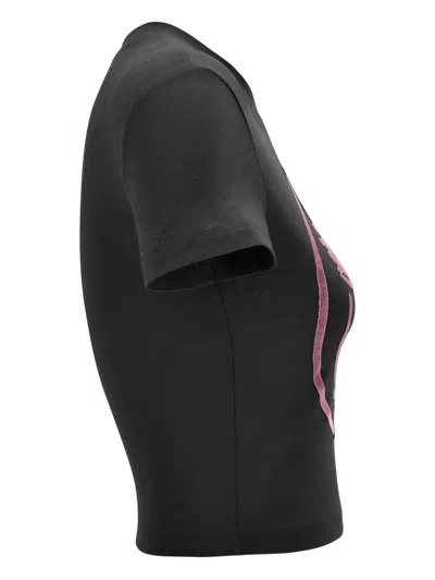 Versace Jeans Couture Fitted Short Sleeve Crew Neck Top In Black