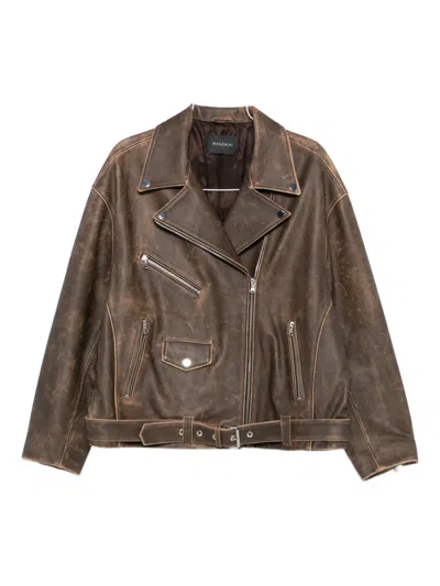 Manokhi Kaisa Belted-leather Biker Jacket In Brown