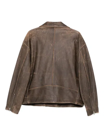 Manokhi Kaisa Belted-leather Biker Jacket In Brown