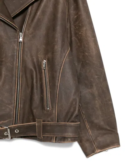 Manokhi Kaisa Belted-leather Biker Jacket In Brown